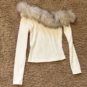 Off the shoulder fur cream top size medium